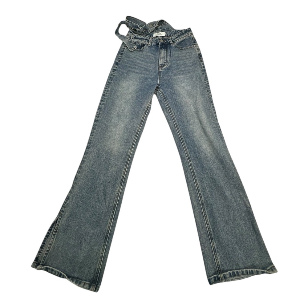 Cider Women Light Wash Denim‎ Flared Jeans with Straps